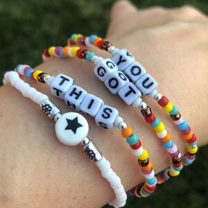 Encouragement bracelet set of 4, handmade, stretch, colorful seed beads OOAK